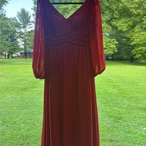 JJs House Red Bishop Sleeve V-Neck Gown
